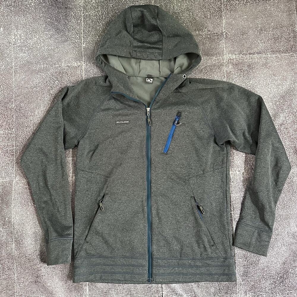Mens Flylow Heather Gray Blue Pierogi Full Zip Up Hoody Hoodie Light Jacket Sz M